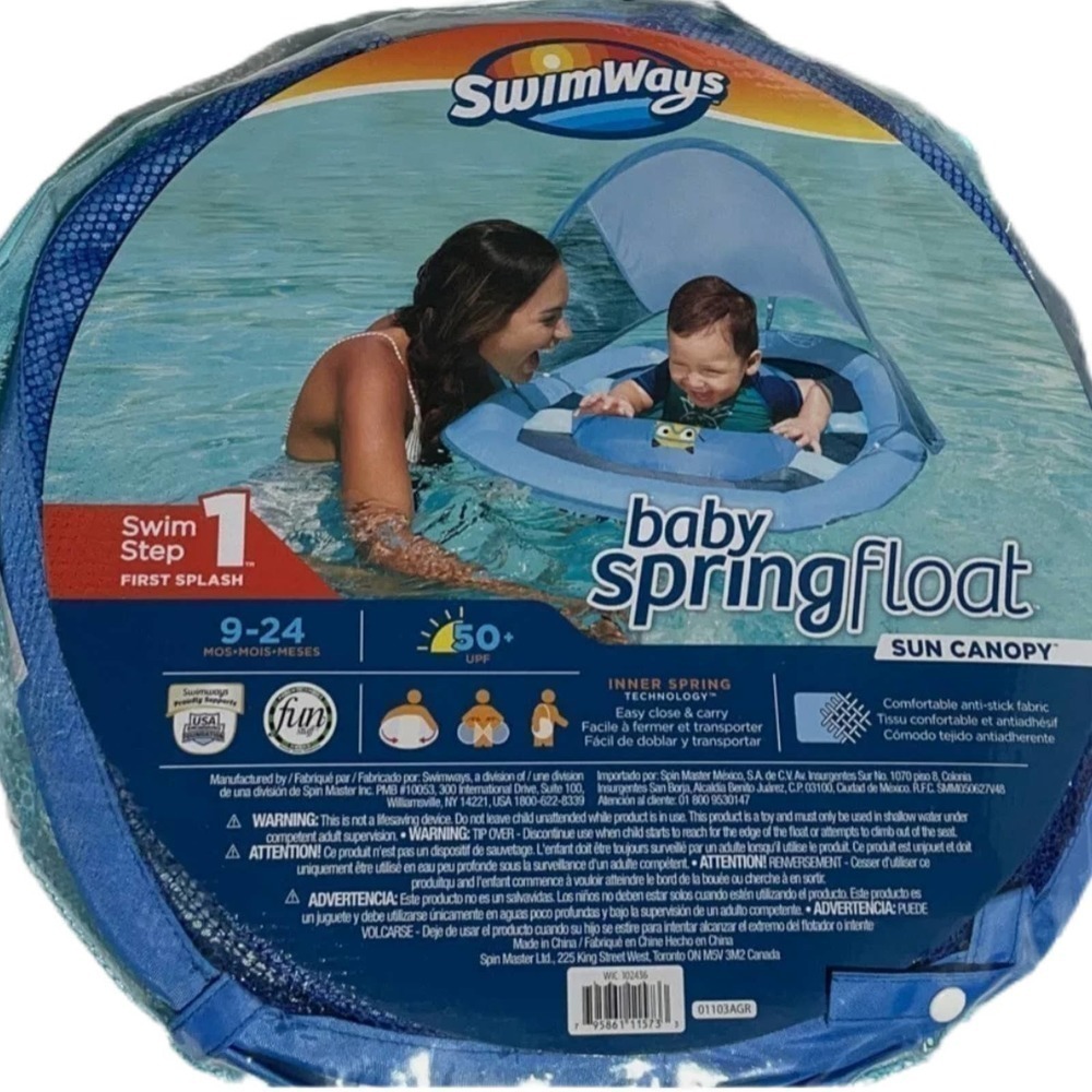 Spring Float Sun Canopy New SwimWays Baby Blue Step 1 For‎ 9-24 Months